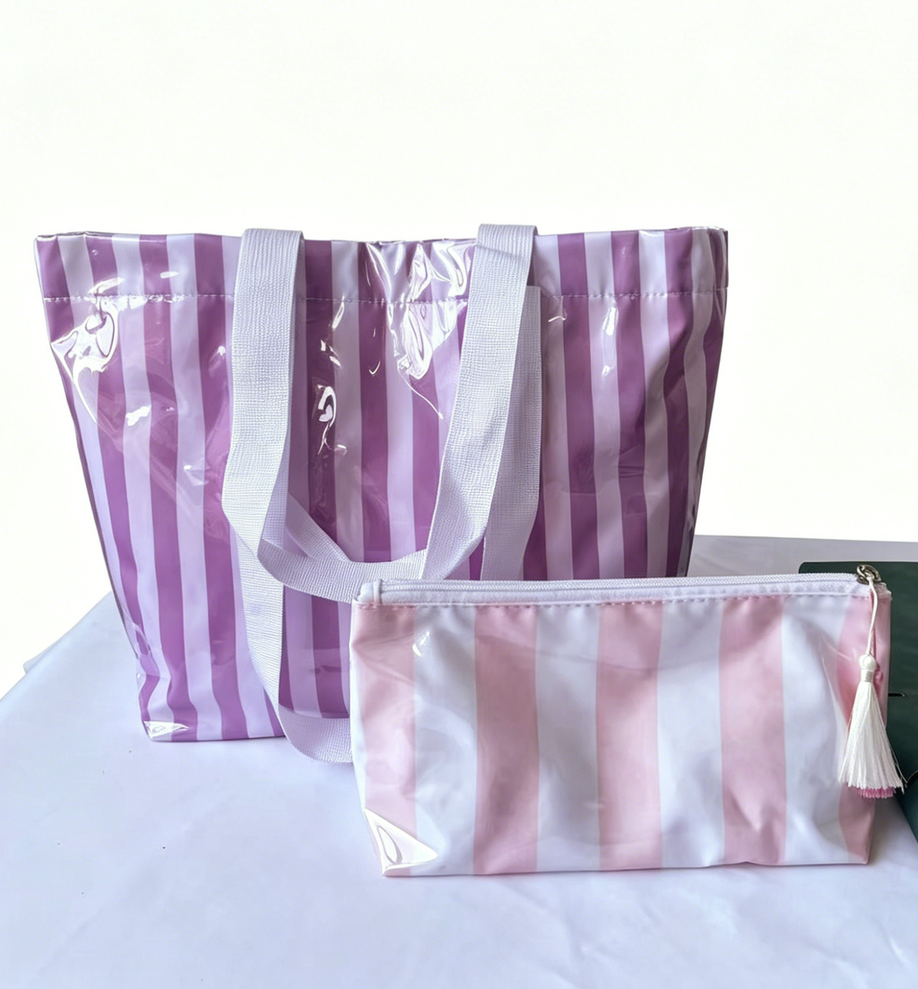 Waterproof PVC Beach Tote With Matching Pouch - Purple