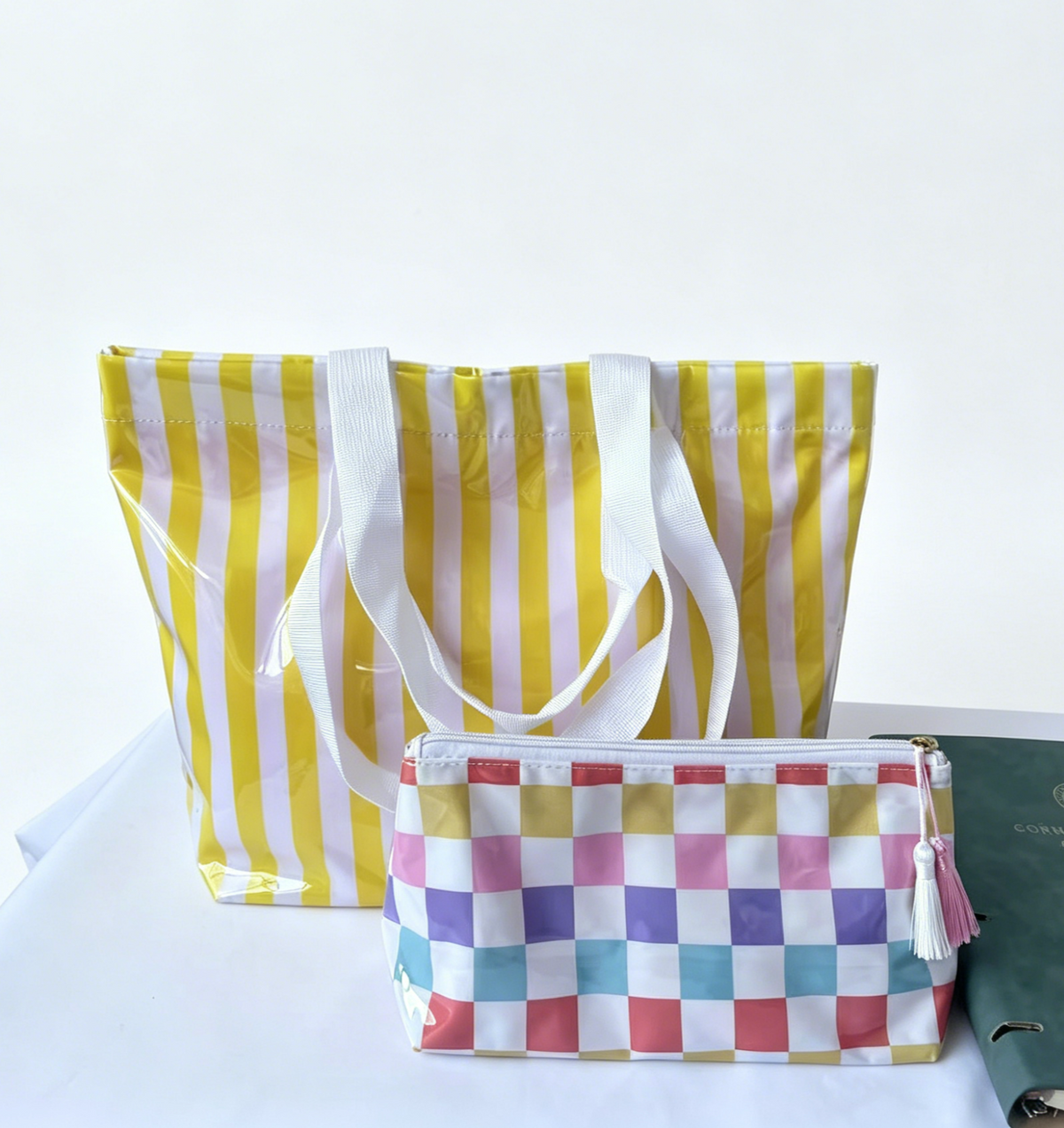 Waterproof PVC Beach Tote With Matching Pouch - Yellow