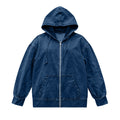 Relaxed Hooded Denim Zip Up Jacket - DarkBlue
