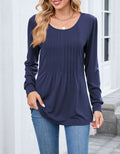Pleated Front Scoop Neck Tunic Top - Blue