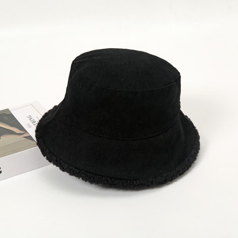 Reversible Corduroy Sherpa Bucket Hat - Black