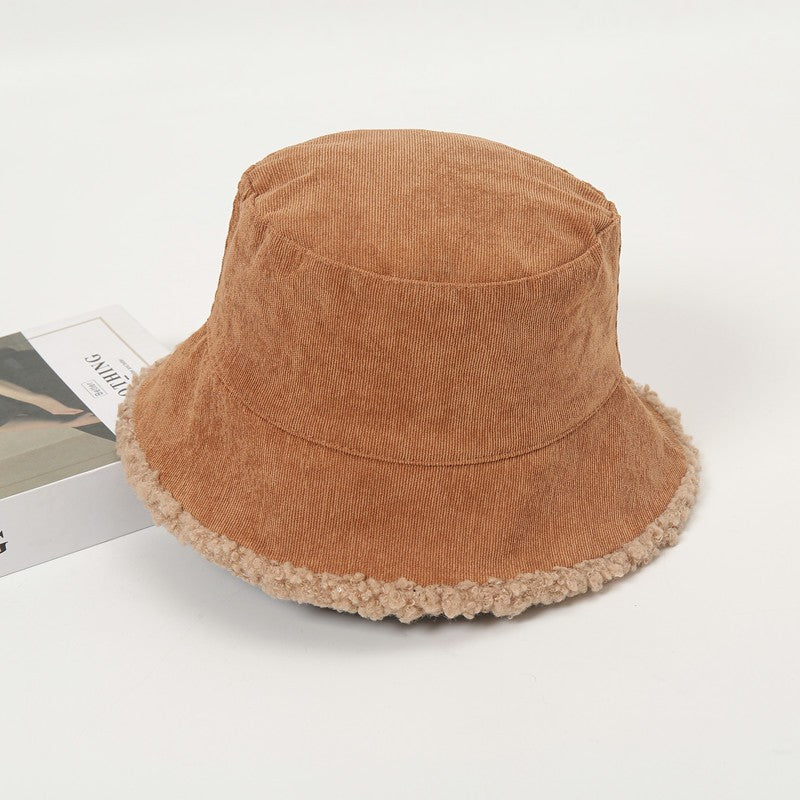 Reversible Corduroy Sherpa Bucket Hat - Camel