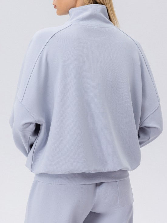 Half Zip Drop Shoulder Pullover Sweatshirt - Blue - 4