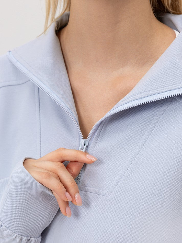 Half Zip Drop Shoulder Pullover Sweatshirt - Blue - 5