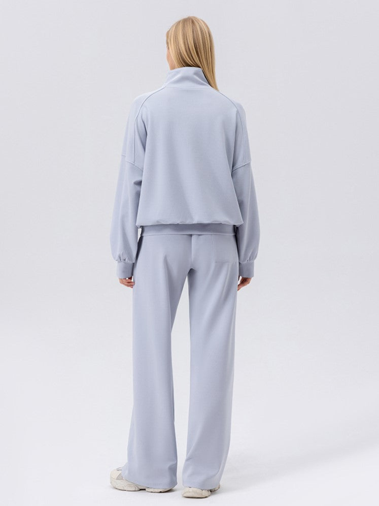 Half Zip Drop Shoulder Pullover Sweatshirt - Blue - 6