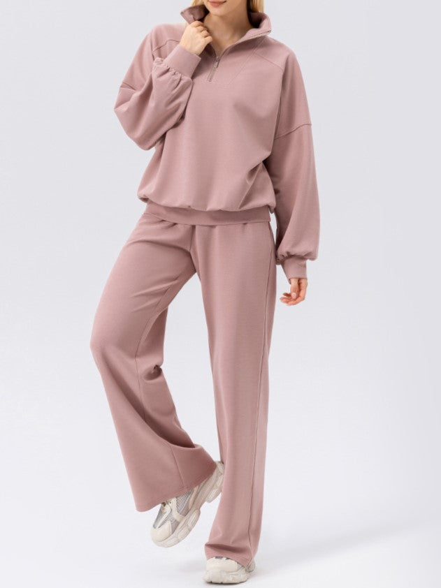 Half Zip Drop Shoulder Pullover Sweatshirt - pink - 5