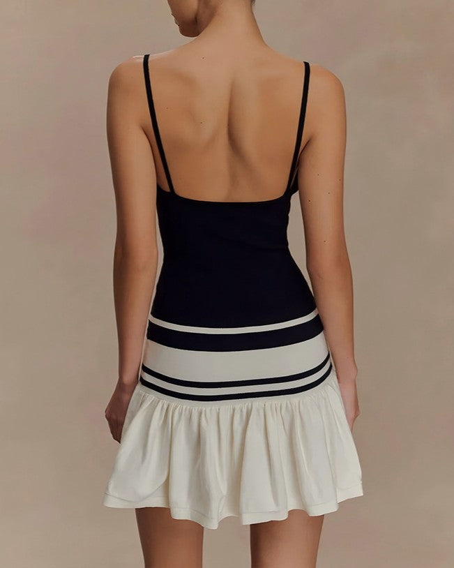 Striped Drop Waist Cami Mini Dress - Black - 2