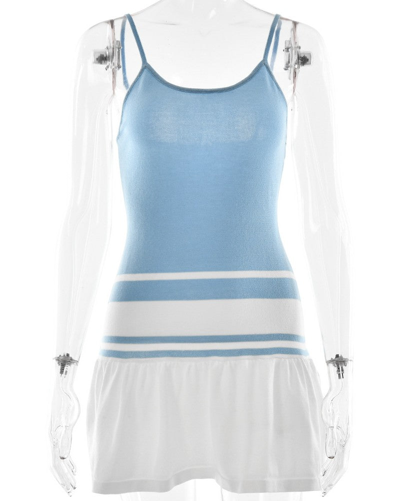 Striped Drop Waist Cami Mini Dress - Blue