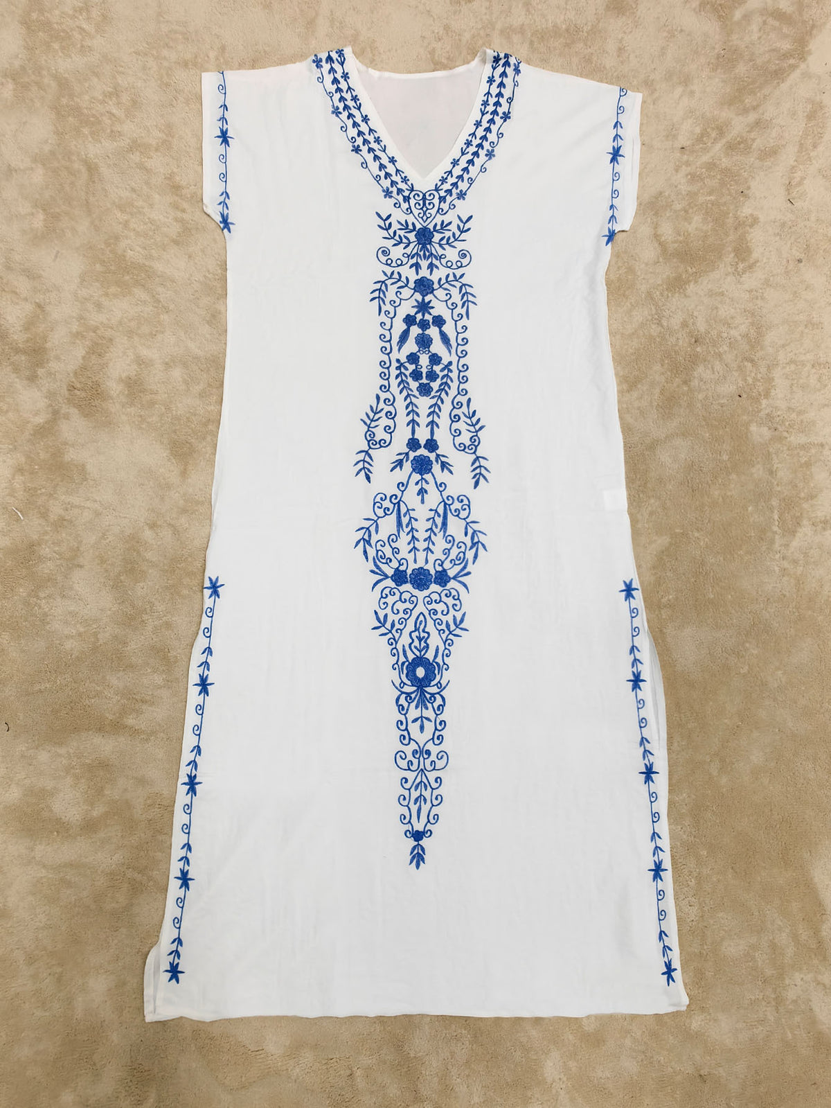 Embroidered Kaftan Maxi Beach Cover Up - White