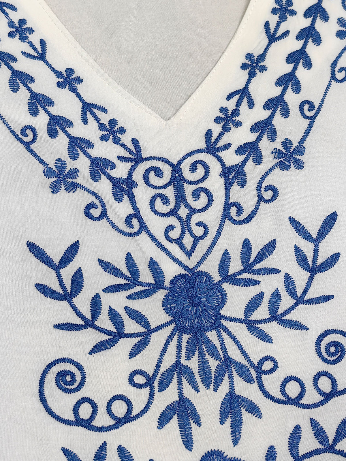 Embroidered Kaftan Maxi Beach Cover Up - White - 2