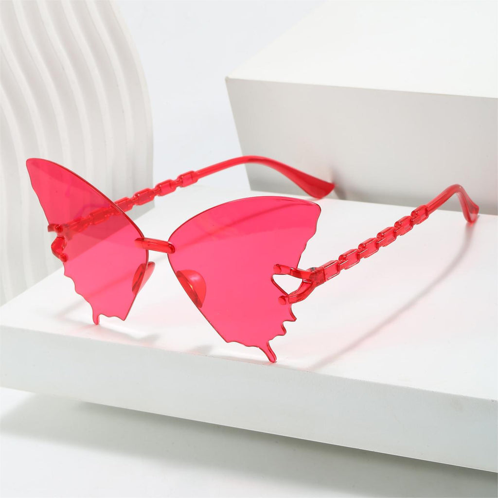 Butterfly Wing Rimless Party Sunglasses - Red