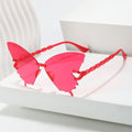 Butterfly Wing Rimless Party Sunglasses - Red