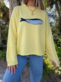 Sardine Fish Intarsia Mock Neck Sweater - Yellow