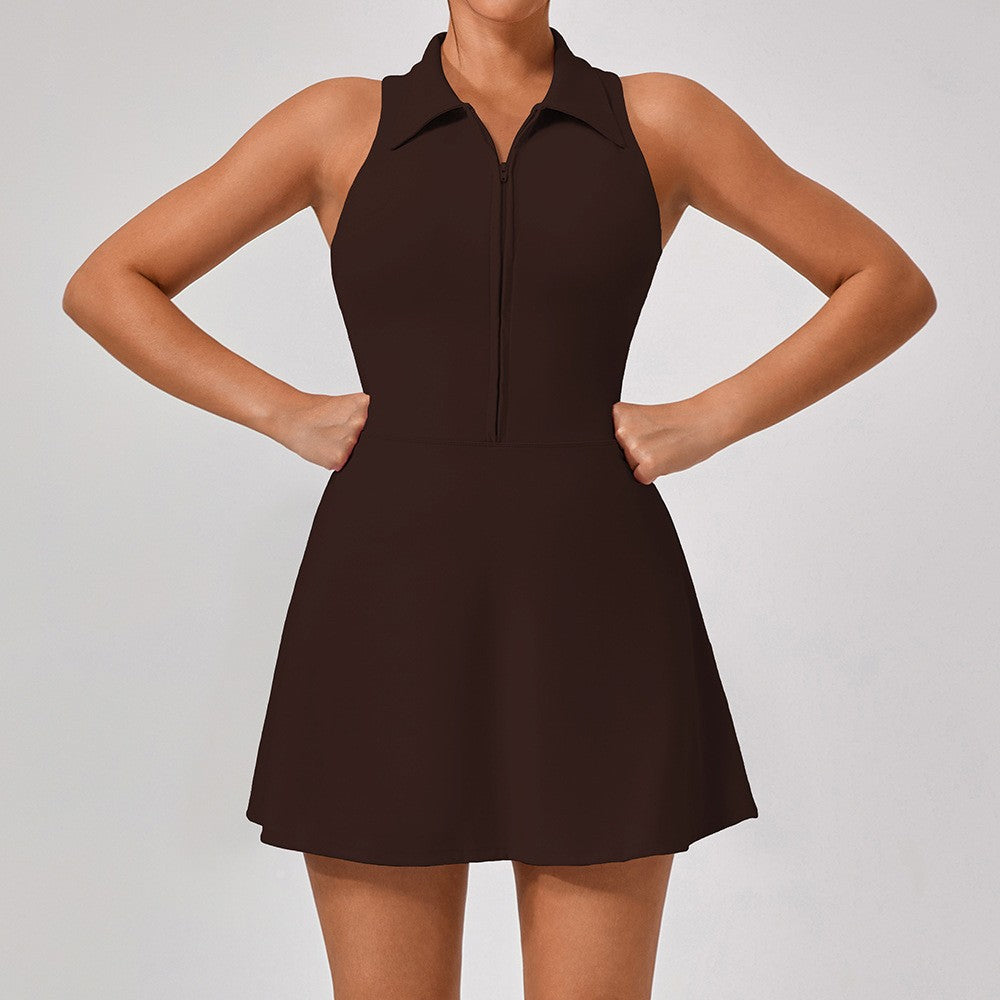 Collared Half Zip Racerback Mini Tennis Dress