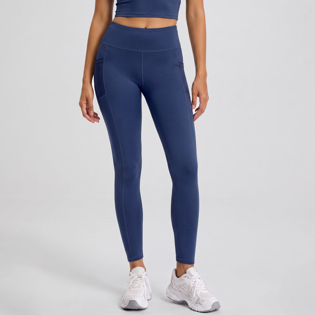 High Waist Contour Seam Mesh Pocket Workout Leggings - Navy