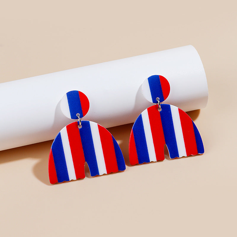 Striped Geometric Acrylic Statement Earrings - Fan - 1