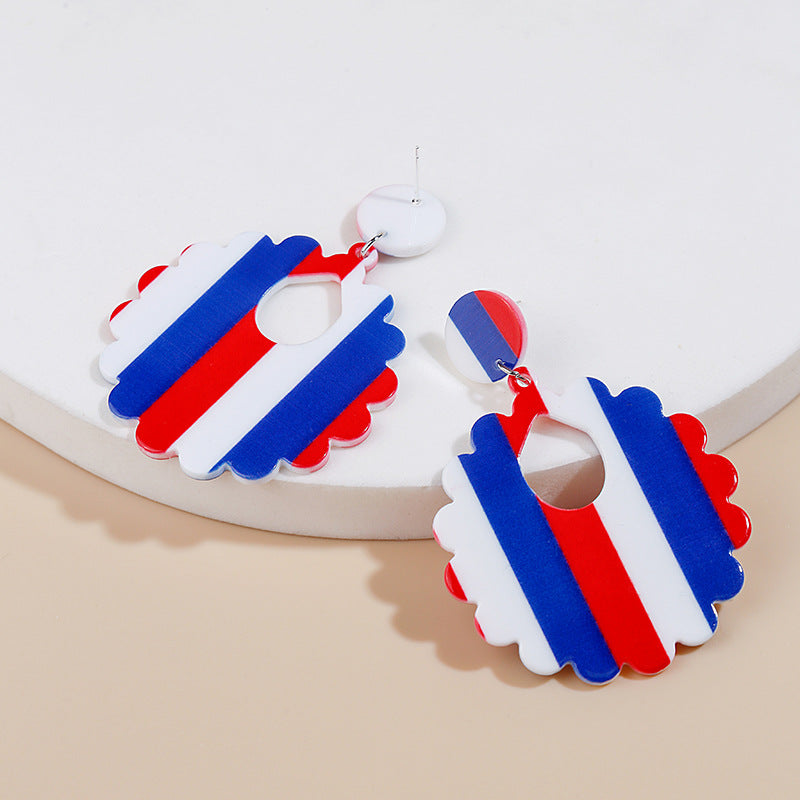 Striped Geometric Acrylic Statement Earrings - Gear - 1