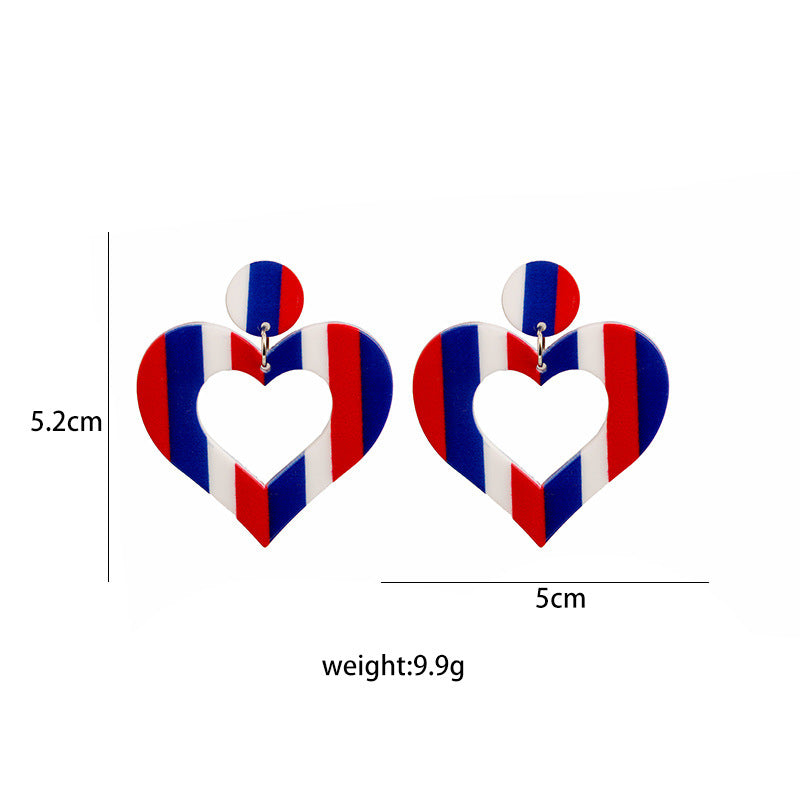Striped Geometric Acrylic Statement Earrings - Heart
