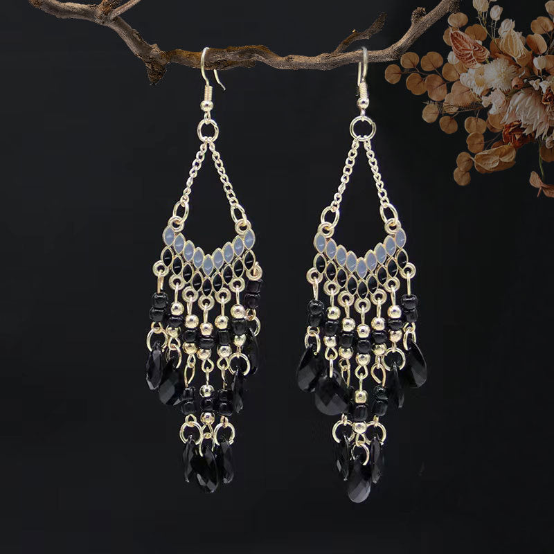 Boho Chandelier Beaded Fringe Drop Earrings - C1