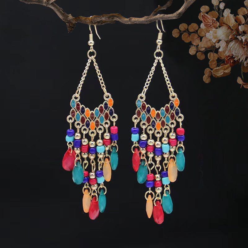 Boho Chandelier Beaded Fringe Drop Earrings - C5