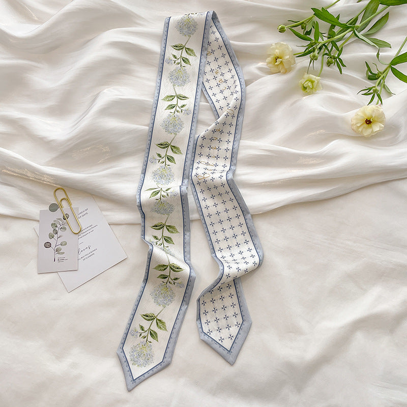 Painterly Floral Print Skinny Ribbon Scarf - C12