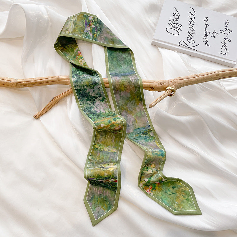 Painterly Floral Print Skinny Ribbon Scarf - C13