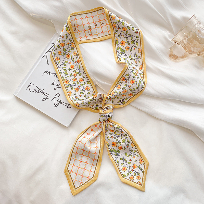 Painterly Floral Print Skinny Ribbon Scarf - C15