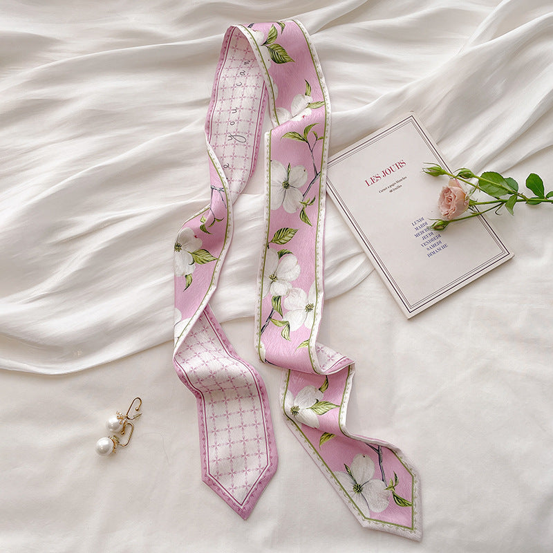 Painterly Floral Print Skinny Ribbon Scarf - C2