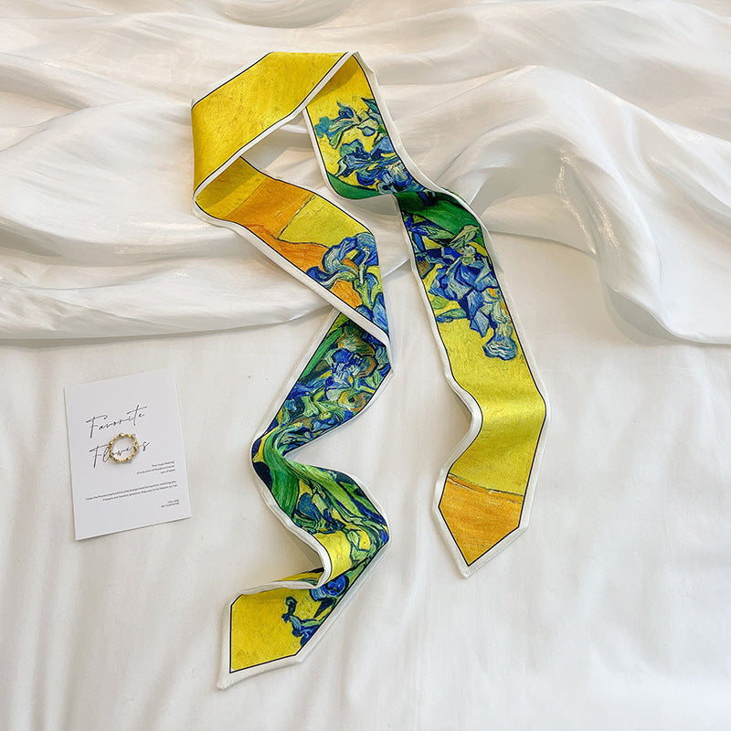 Painterly Floral Print Skinny Ribbon Scarf - C22