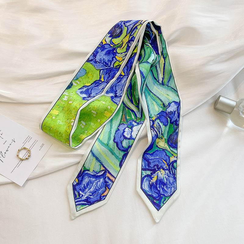 Painterly Floral Print Skinny Ribbon Scarf - C23