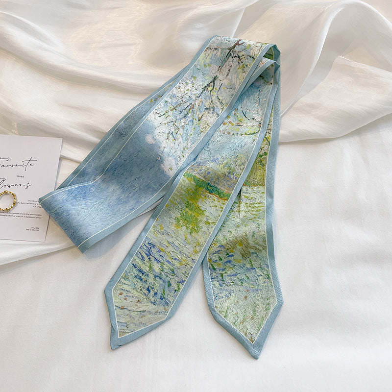 Painterly Floral Print Skinny Ribbon Scarf - C24