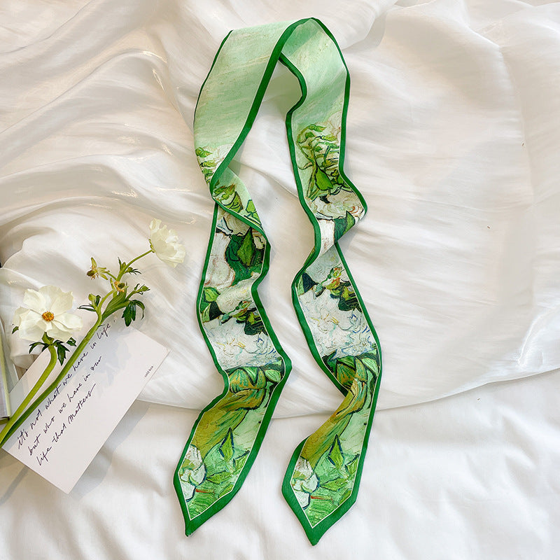 Painterly Floral Print Skinny Ribbon Scarf - C28