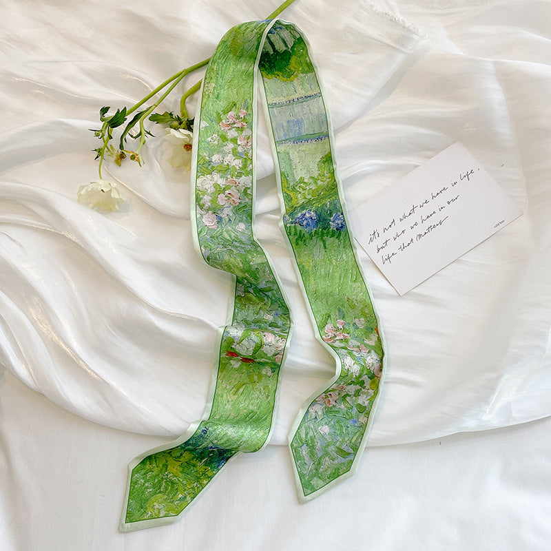 Painterly Floral Print Skinny Ribbon Scarf - C29