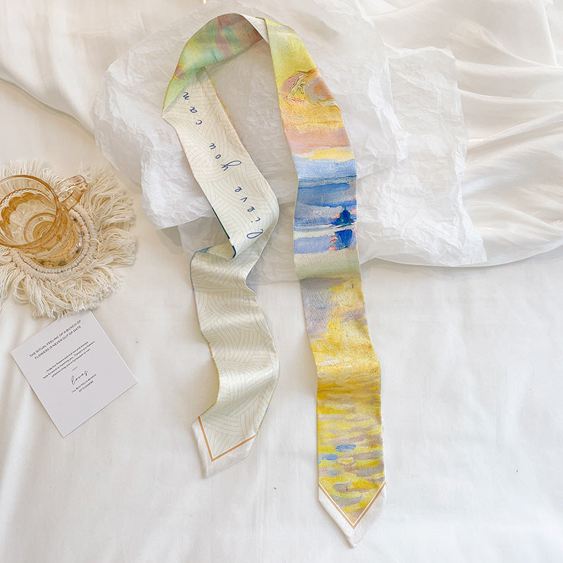 Painterly Floral Print Skinny Ribbon Scarf - C30