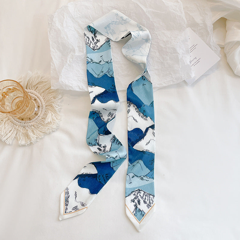 Painterly Floral Print Skinny Ribbon Scarf - C31
