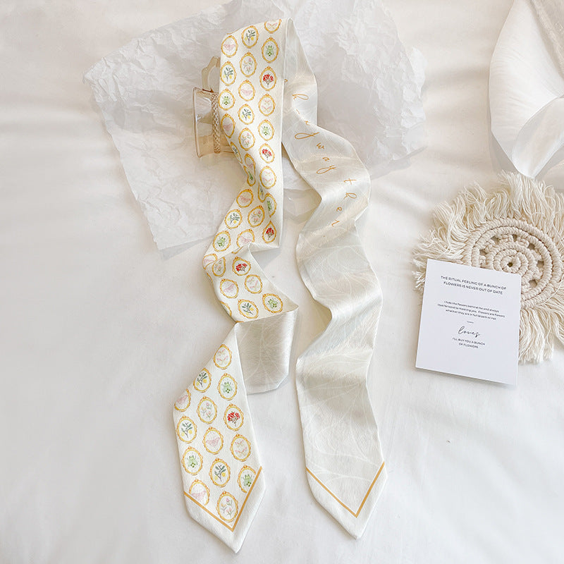 Painterly Floral Print Skinny Ribbon Scarf - C35