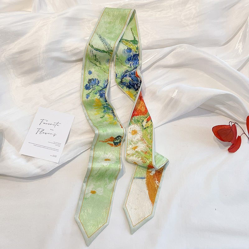 Painterly Floral Print Skinny Ribbon Scarf - C45