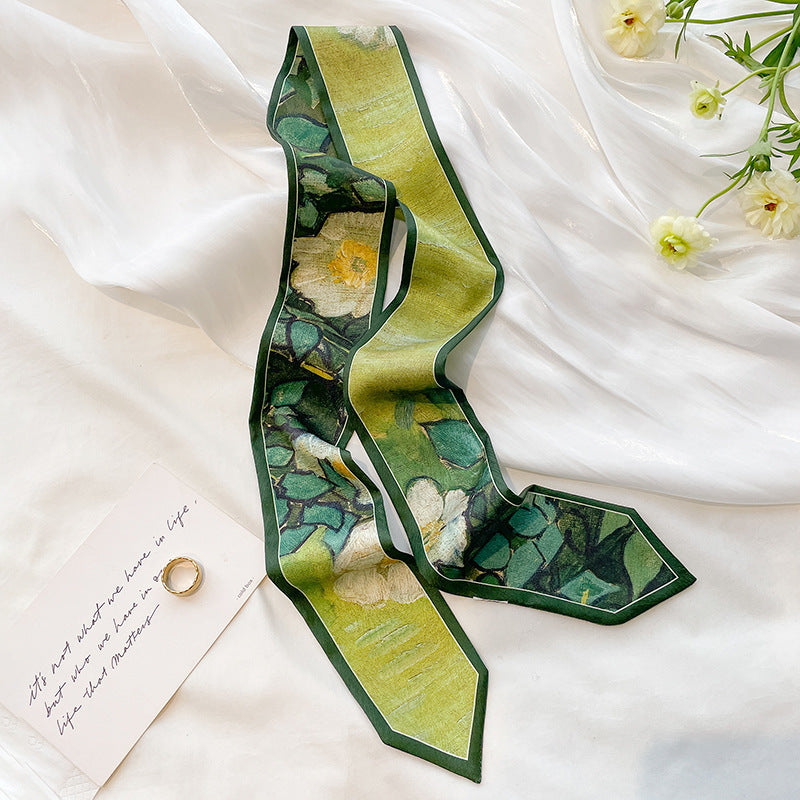 Painterly Floral Print Skinny Ribbon Scarf - C5