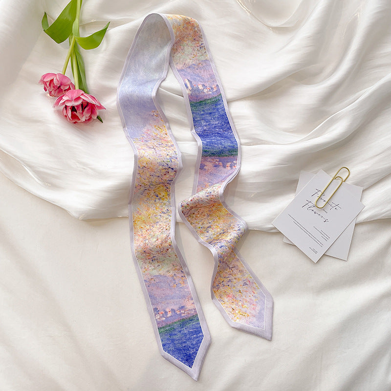 Painterly Floral Print Skinny Ribbon Scarf - C6