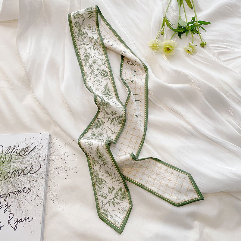 Painterly Floral Print Skinny Ribbon Scarf - C9
