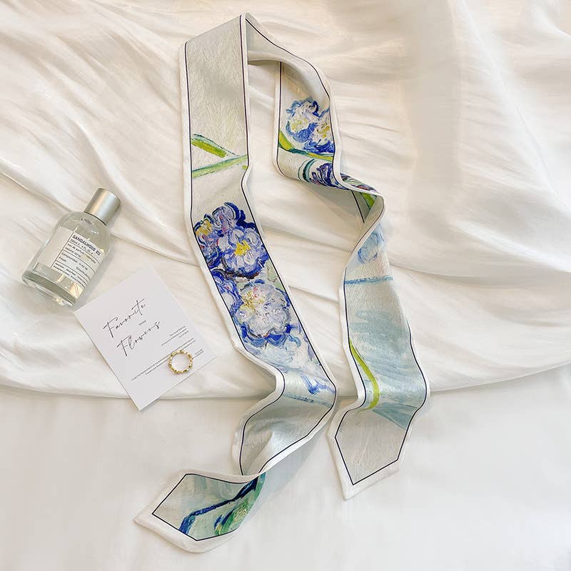 Painterly Floral Print Skinny Ribbon Scarf