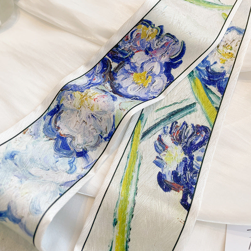 Painterly Floral Print Skinny Ribbon Scarf - view 1