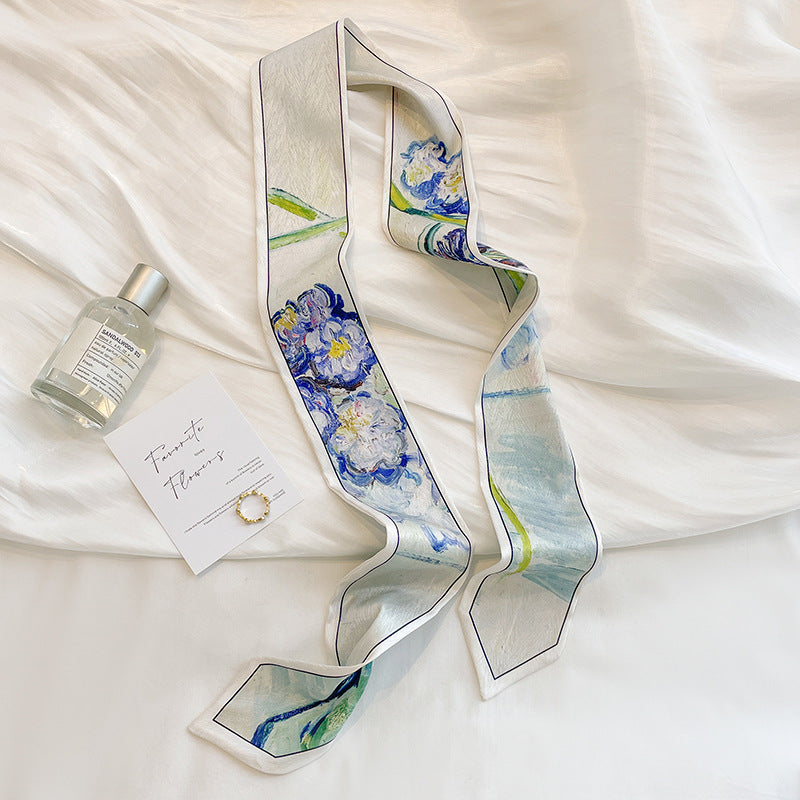 Painterly Floral Print Skinny Ribbon Scarf - view 2