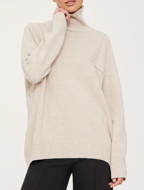 Slouchy Turtleneck Oversized Knit Sweater - Apricot