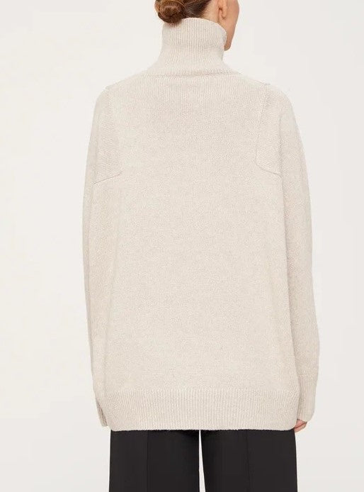 Slouchy Turtleneck Oversized Knit Sweater - Apricot - 1