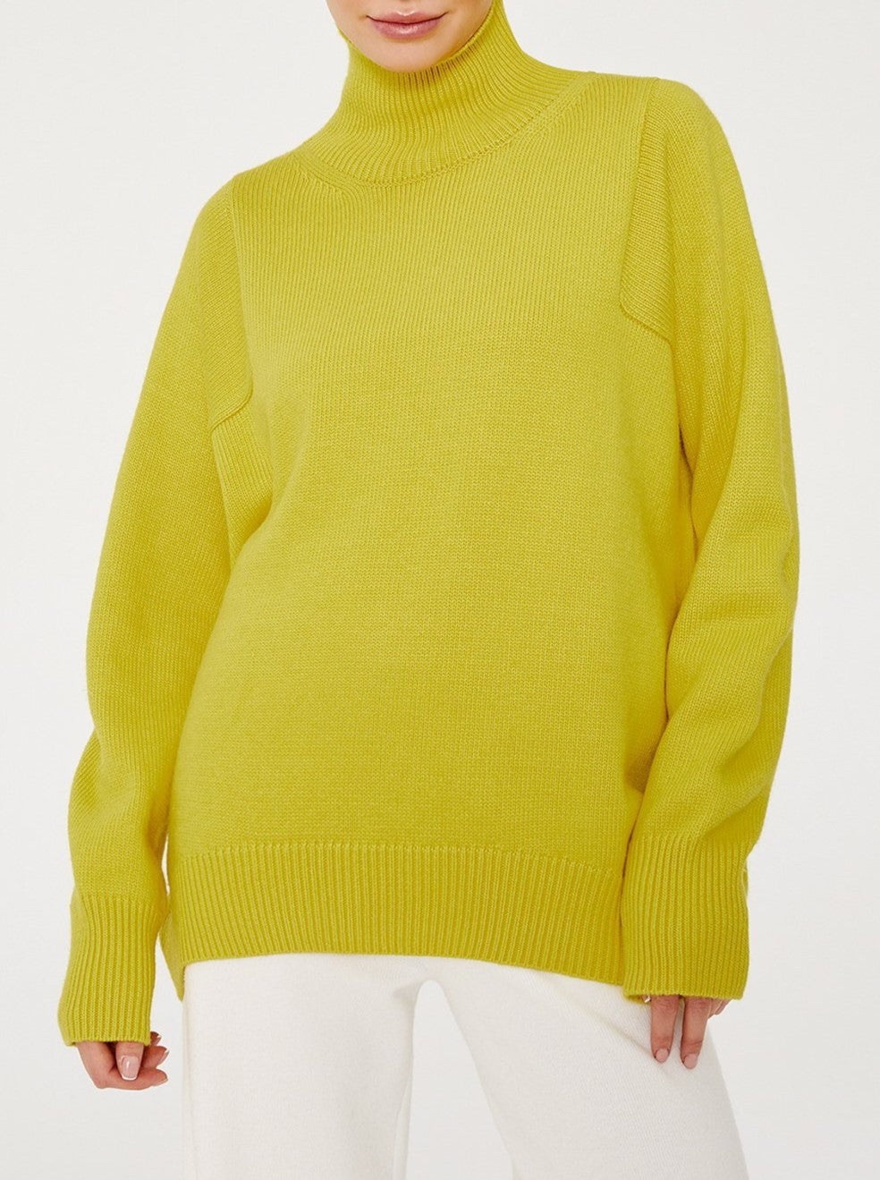Slouchy Turtleneck Oversized Knit Sweater - Yellow