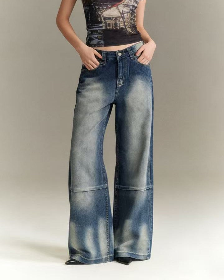 Y2K Angel Wing Graphic Baggy Jeans - Blue - 3