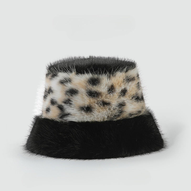 Fluffy Animal Print Winter Bucket Hat - Black