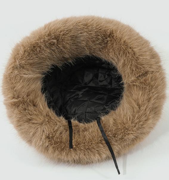 Fluffy Animal Print Winter Bucket Hat - Khaki - 1