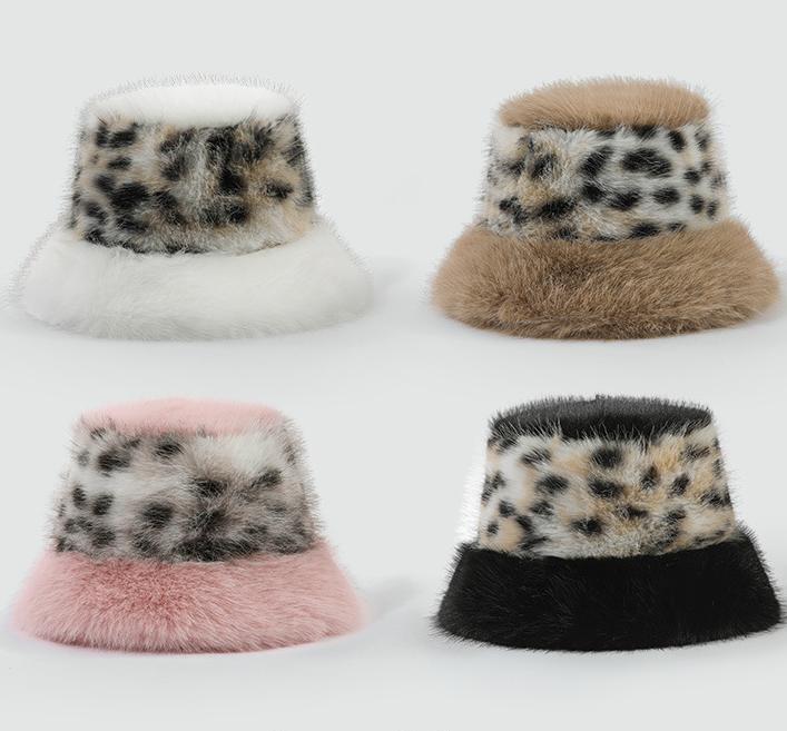 Fluffy Animal Print Winter Bucket Hat - White - 2